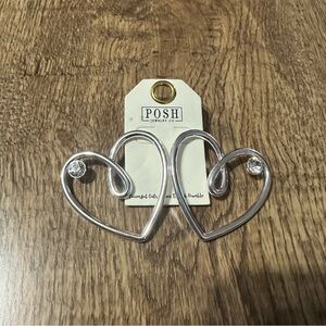 New Posh(sister co)Pink Panache large silver heart earrings with a clear stone